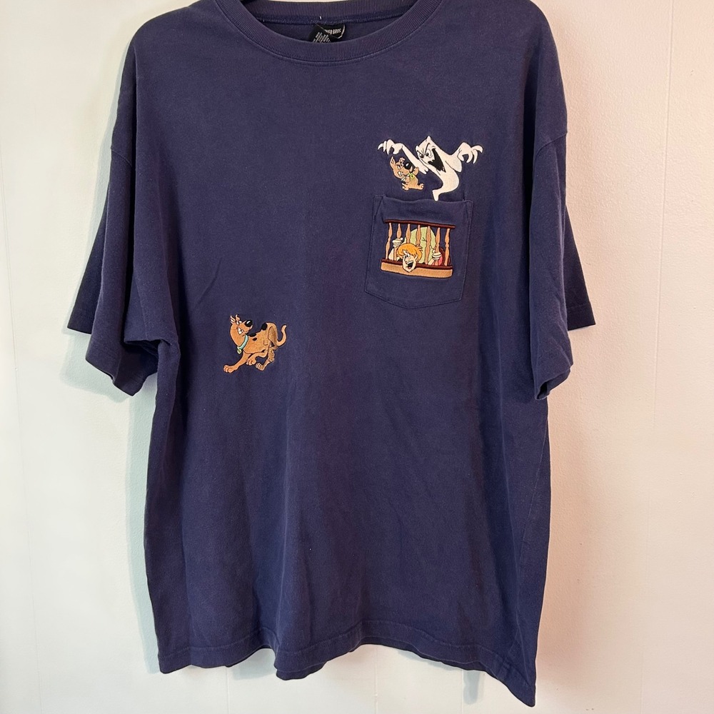 Warner Bros Studio Store Scooby-Doo Embroidered Pocket T-Shirt Navy Blue Large